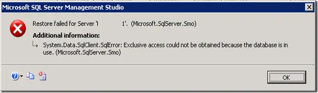 microsoft sql server management studio restore database failed